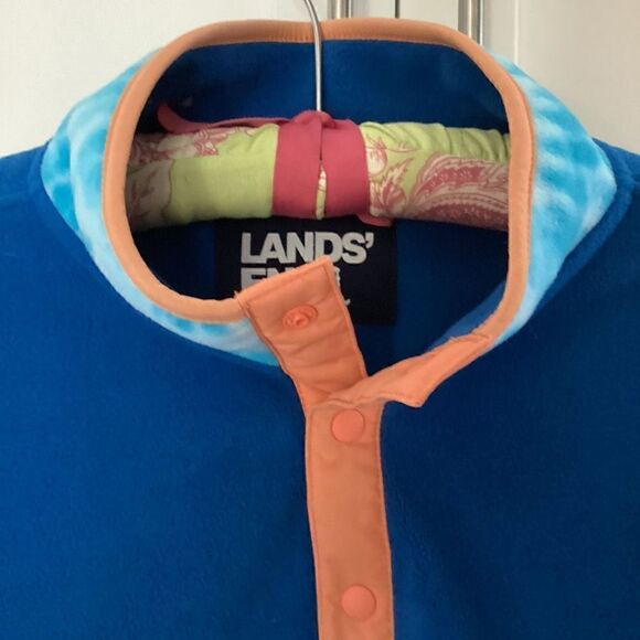 Lands End Mens Heritage Fleece 1/4 Snap Neck Pullover Sz L 42-44 Blue - Picture 2 of 10